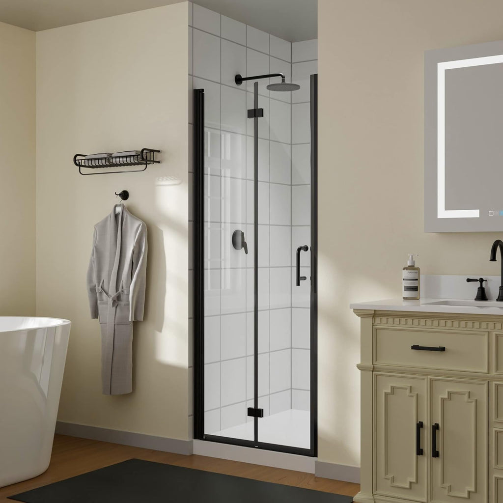 Matte Black 32 in. x 72 in. Clear Tempered Glass Shower Door V87761