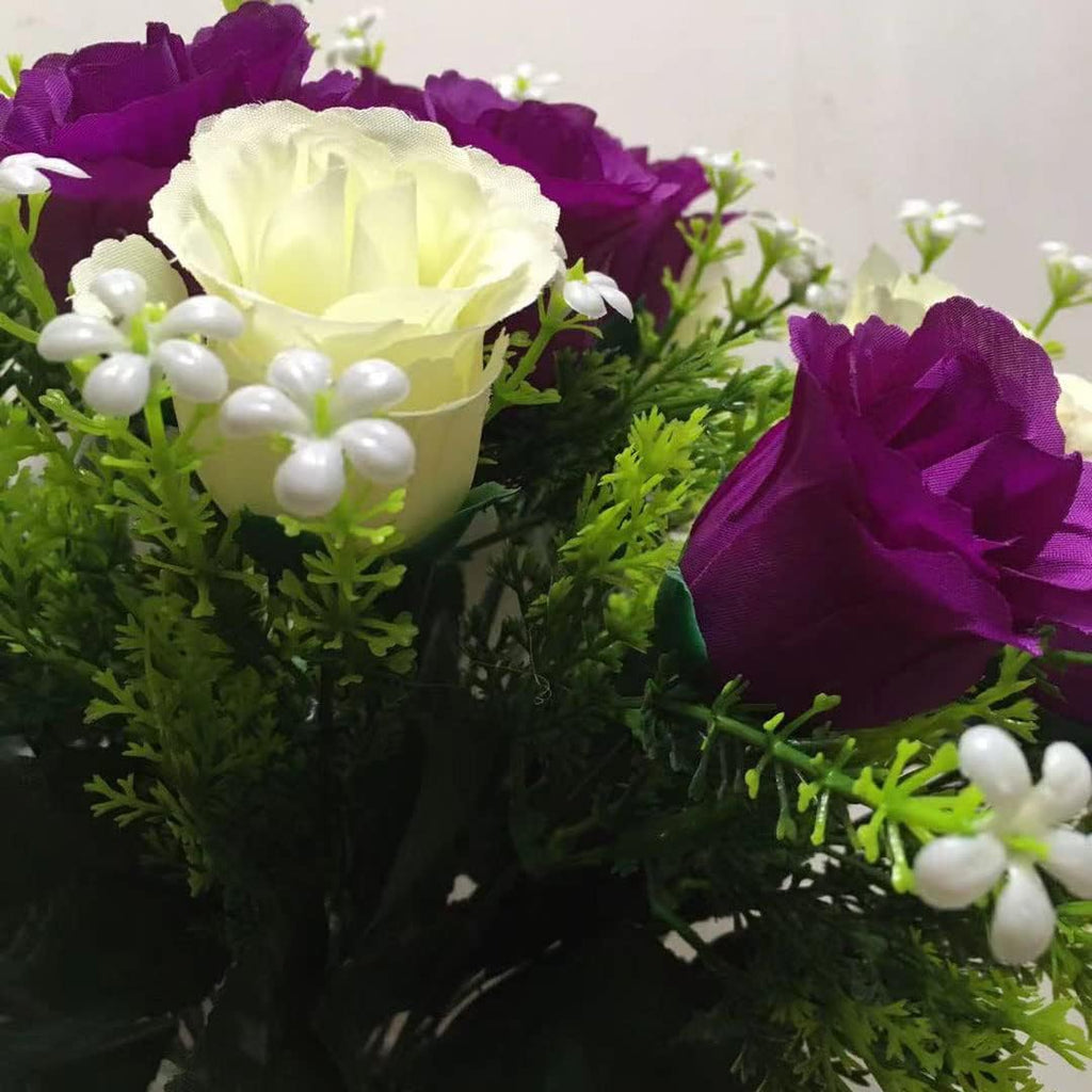 Purple White Artificial Cemetery Rose Flowers (1) W860393