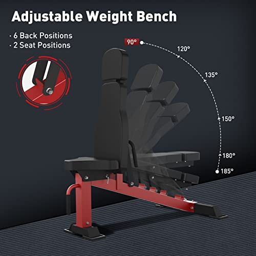 Folding Wall Mounted Squat Rack, 1000 Pounds Capacity Power Rack with Weight Bench, Pull Up Bar, J Hooks T69419