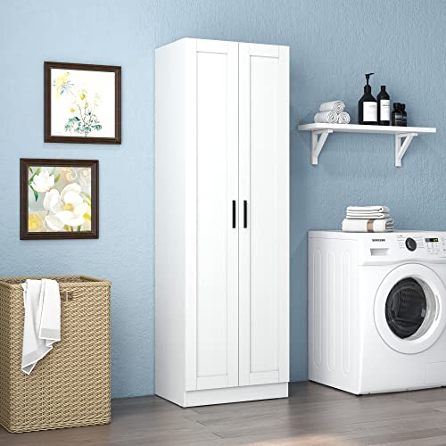 White Wooden Tall Storage Cabinet with 2 Doors and Shelves N5478