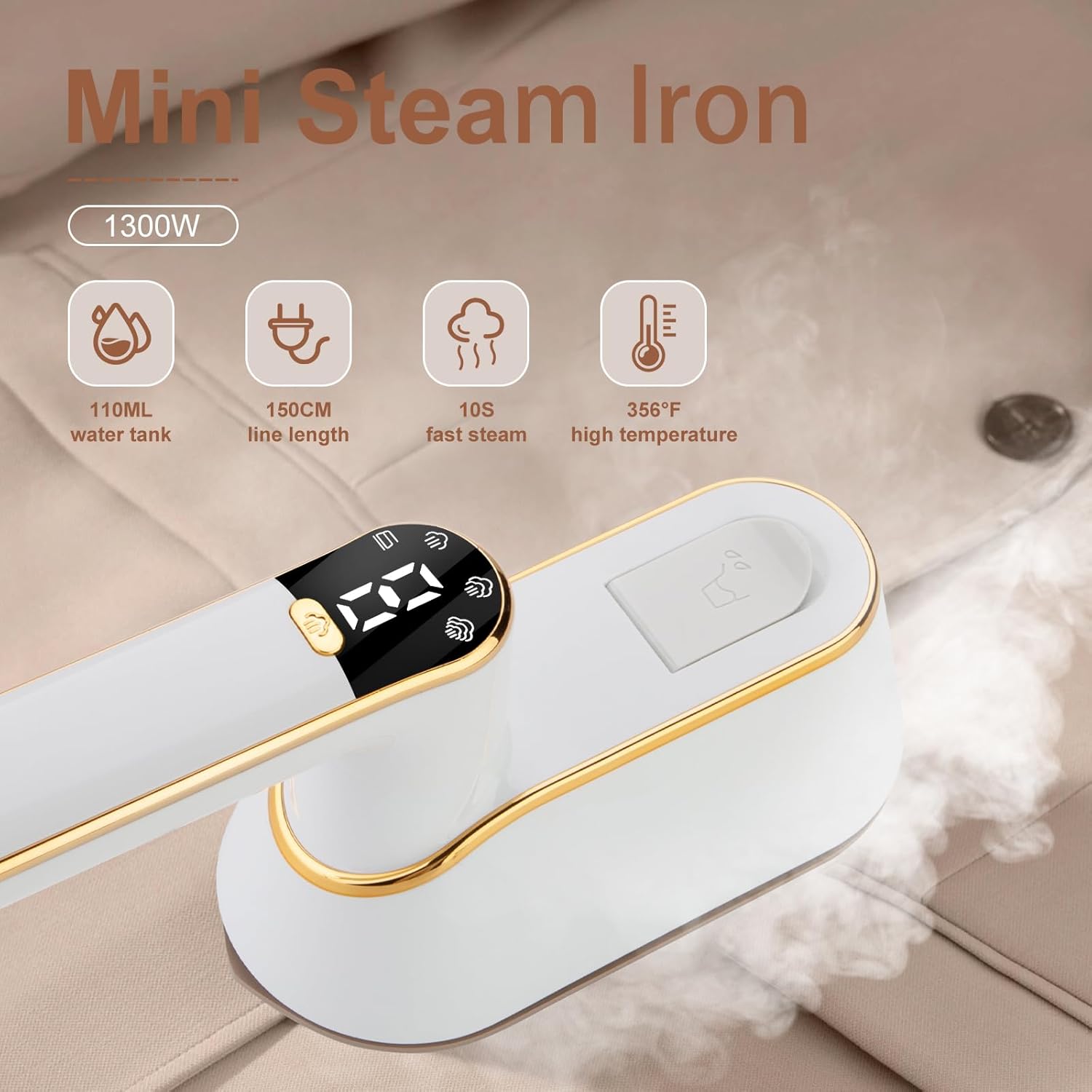 1300W Portable Handheld Clothes Steamer with LCD Screen D505