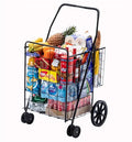 Silver Jumbo Folding Shopping Cart with Double Basket and 360-Degree Wheels X199