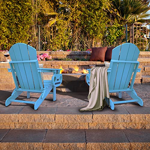 HDPE Folding Adirondack Chair Set of 4 with Cup Holder Trays W3419