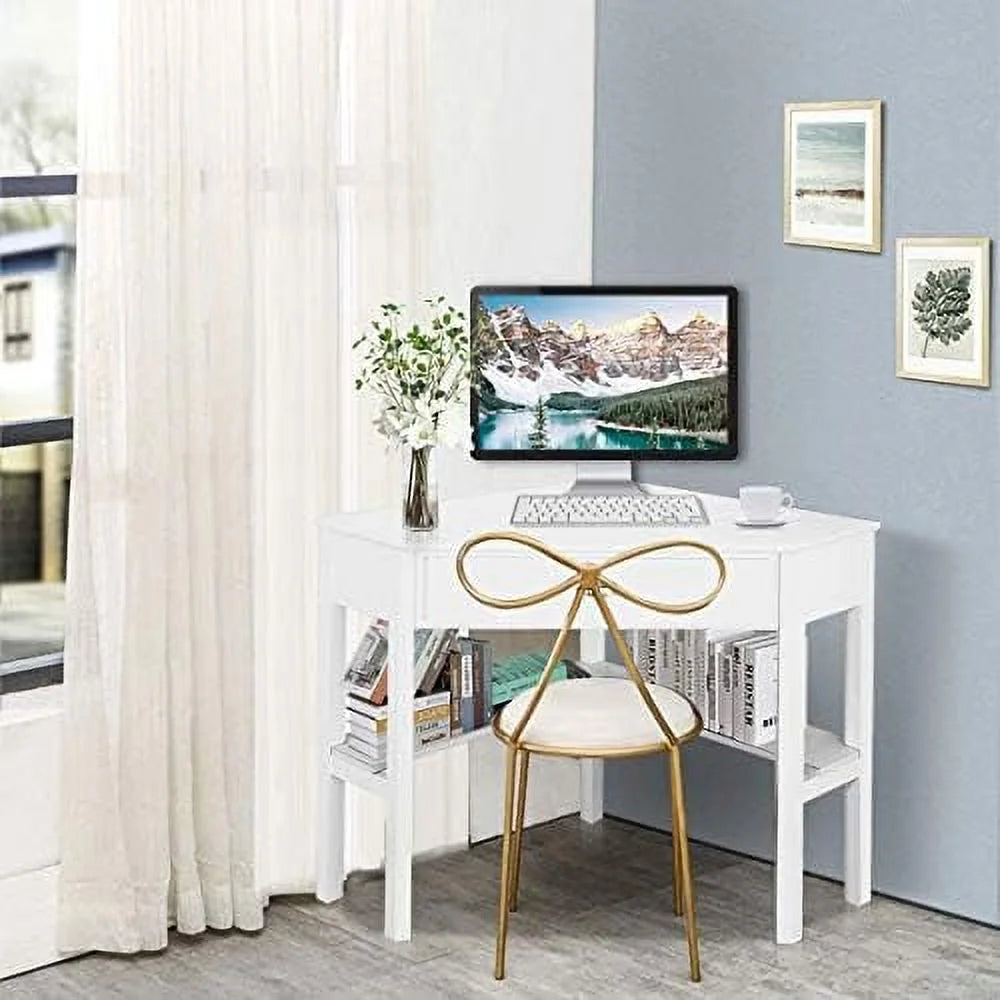White Corner Desk with Drawer and Shelves A5612