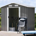 8 x 6FT Grey Metal Outdoor Storage Shed with Sliding Door I816333