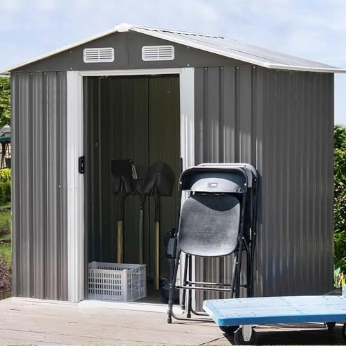 8 x 6FT Grey Metal Outdoor Storage Shed with Sliding Door I816333