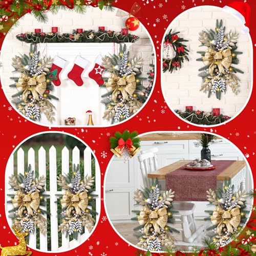 24 Inch Cordless Prelit Teardrop Christmas Swag M14625