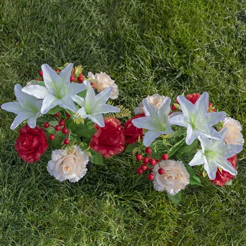Red+White Lily Artificial Silk Rose and Lily Saddle A30385