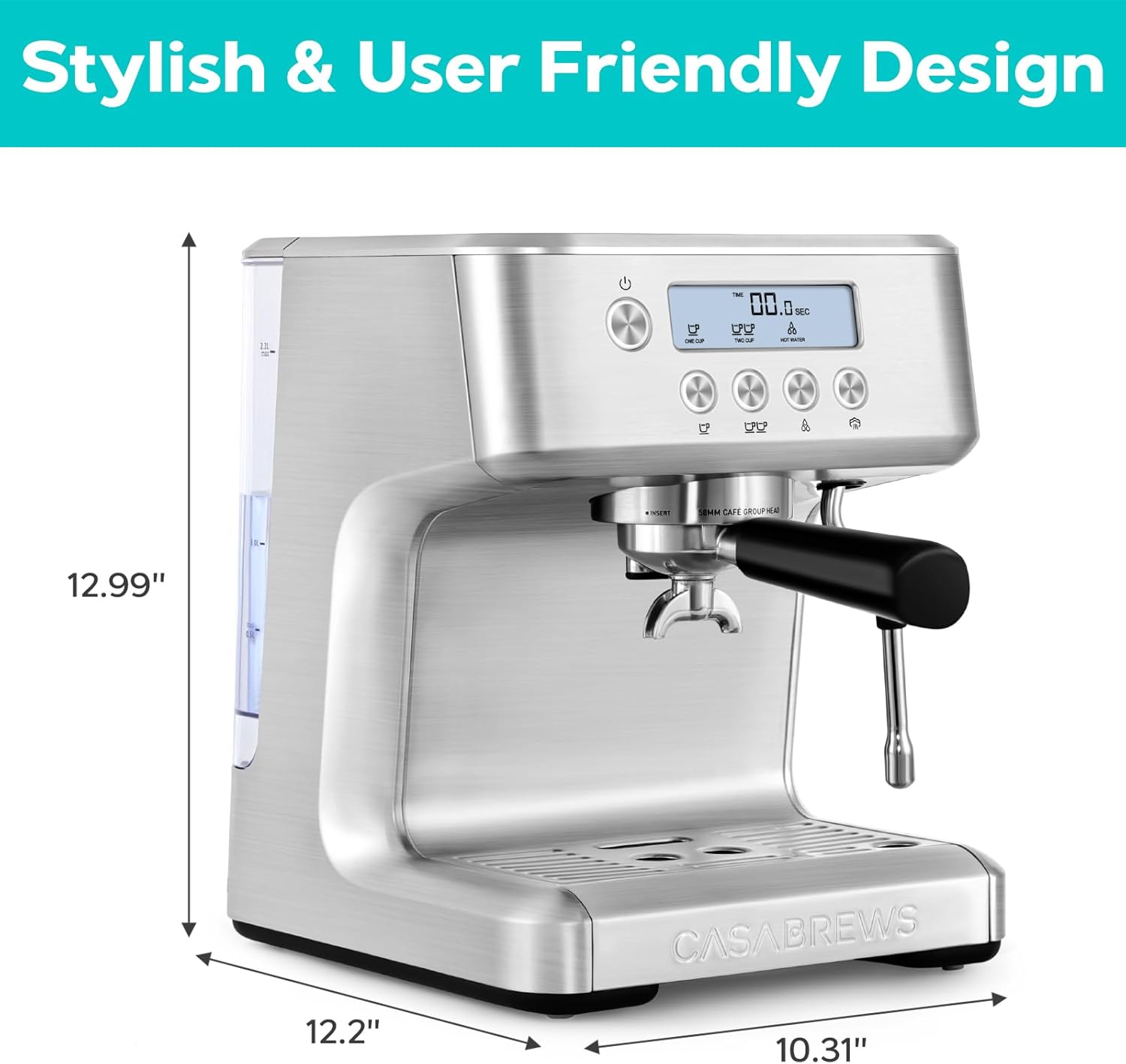 Espresso Machine with LCD Display, Milk Frother Steam Wand, Adjustable Extraction Temperature N706896