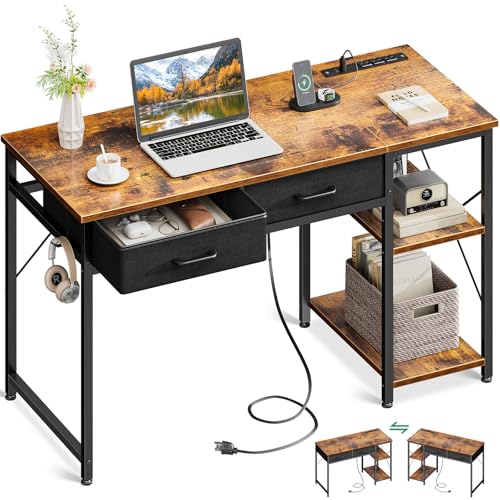 40 Inch White Small Computer Desk With Drawers & Power Outlet L185834