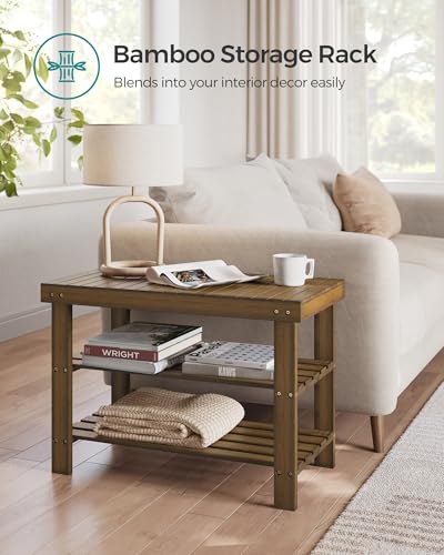 3-Tier Bamboo Shoe Storage Bench, Ink Black Q948387