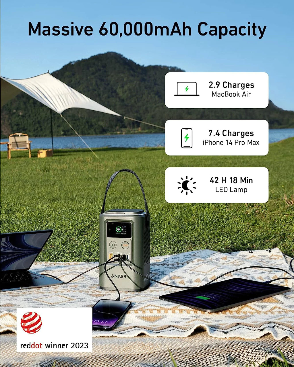 60,000mAh LiFePO4 Portable Charger with Smart Digital Display W468422