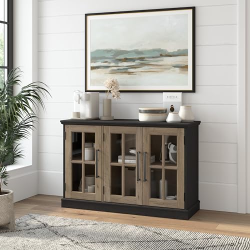 White Ash Sideboard Cabinet with Glass Doors U5002