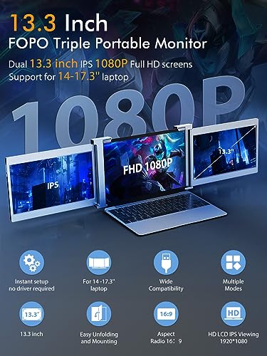 13.3" Triple Portable Monitor FHD 1080P IPS R6219