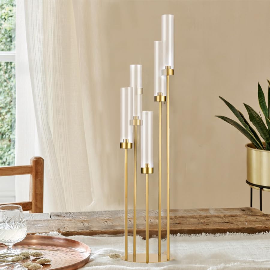 Matte Black 5 Arm Candelabra with Acrylic Shades A46590