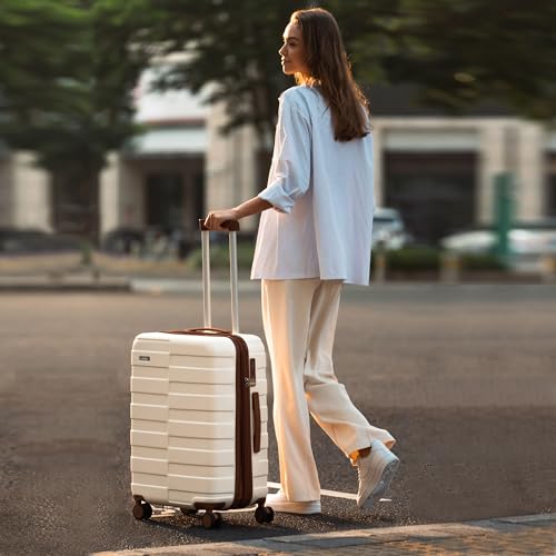White Brown 3 Piece Hardside Expandable PC Luggage Set with TSA Lock Spinner Wheels E263390