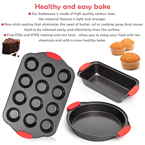 Black Non-Stick Carbon Steel Baking Sheet Set with Silicone Handles C54624
