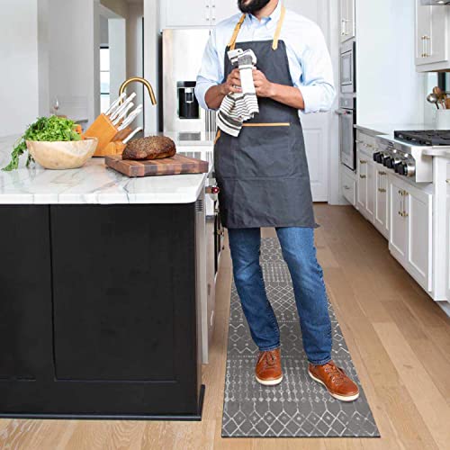 Boho Kitchen Mat Set of 2 Non Skid Washable Dark Grey 17"x47"+17"x30" I895
