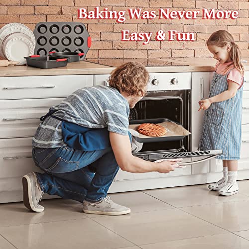 Black Non-Stick Carbon Steel Baking Sheet Set with Silicone Handles C54624