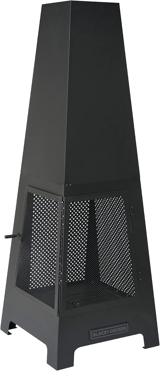 Black Steel Chiminea Fireplace with Poker H613628