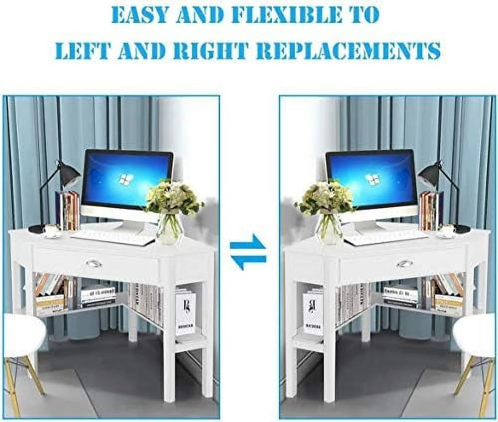 White Corner Desk with Drawer and Shelves A5612