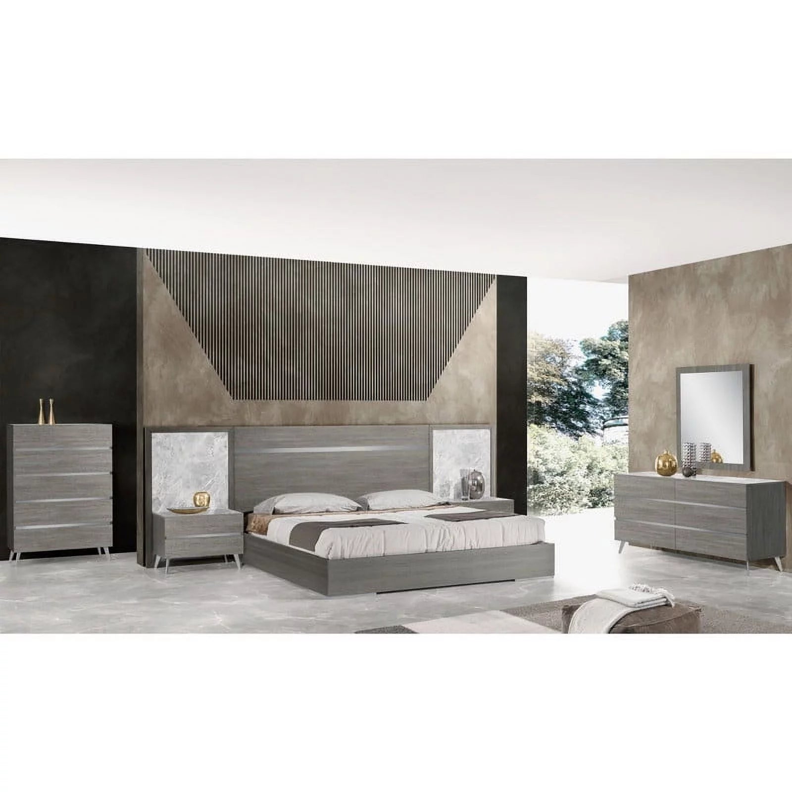 King Size 3-Piece Bedroom Set, Light Grey Oak Veneer A805634