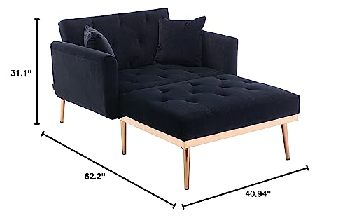 Adjustable Backrest Velvet Sofa Bed with Rose Golden Metal Legs C23201