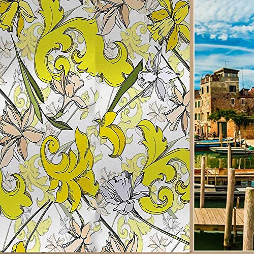 Floral Yellow Window Privacy Film, 17.7 inch by 23.6 inch O4678