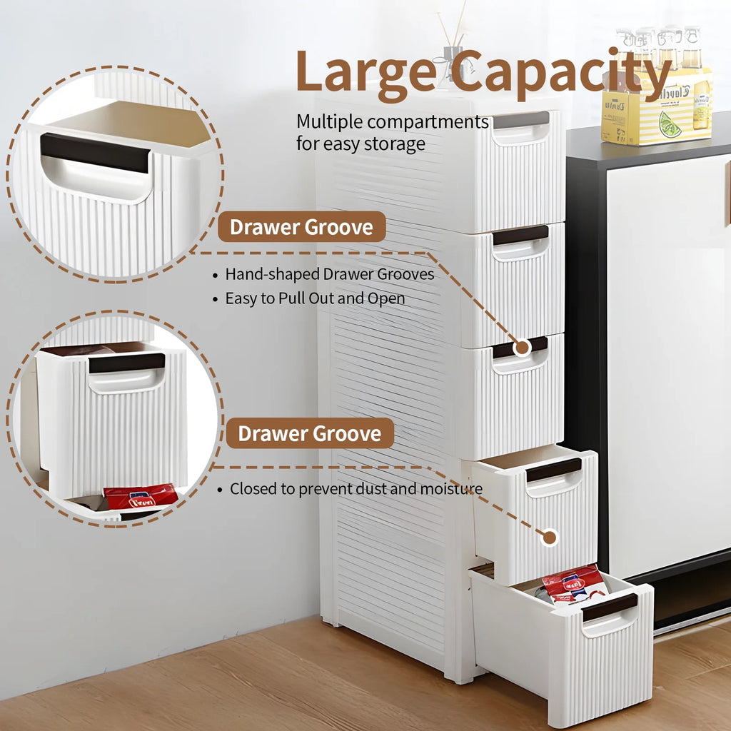 5-Tier White PP Storage Cabinet with Drawers F249471