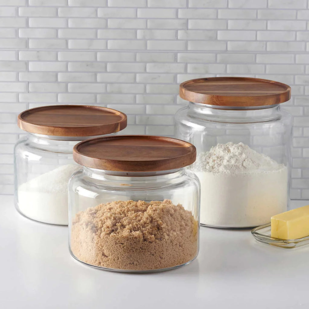 Set of 3 Glass Jars with Acacia Lids L700505