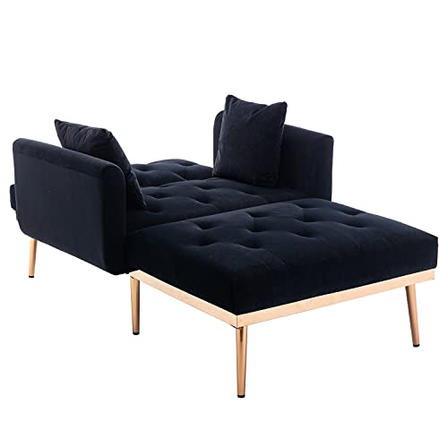 Adjustable Backrest Velvet Sofa Bed with Rose Golden Metal Legs C23201