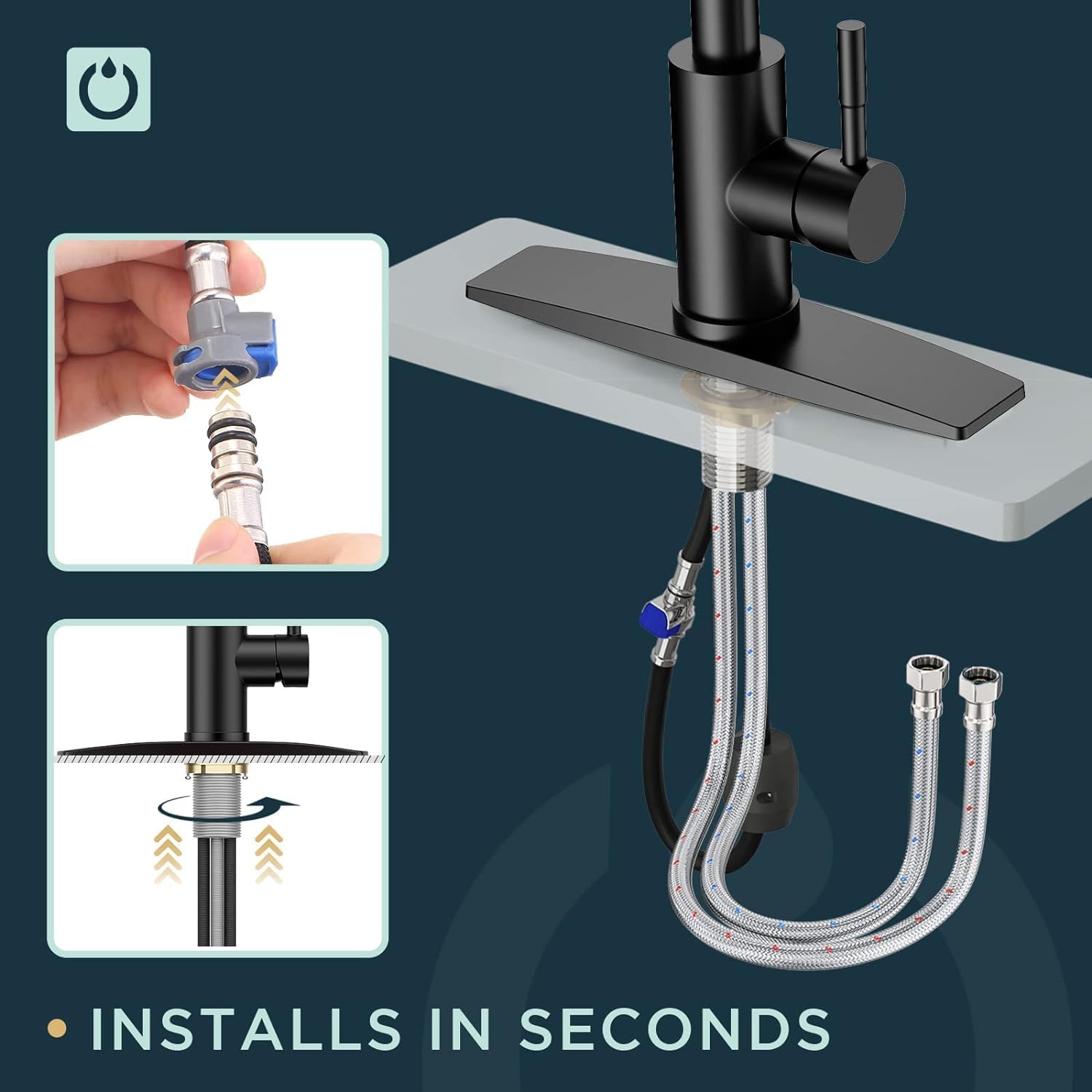 Black Kitchen Faucet with Pull Down Sprayer Stainless Steel High Arc Spout H420