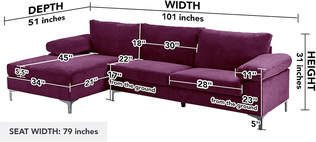 Purple Velvet L-Shape Sectional Sofa J754