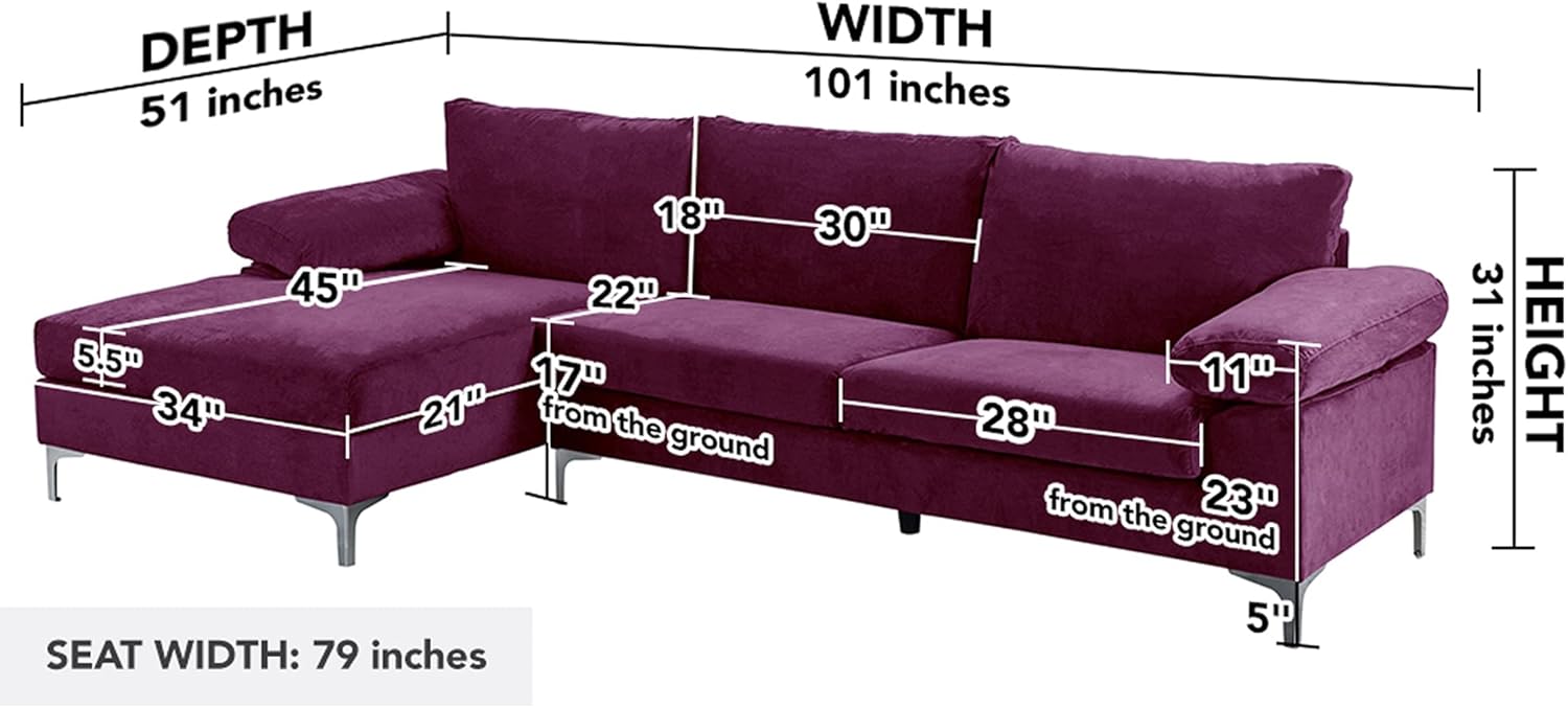 Purple Velvet L-Shape Sectional Sofa J754