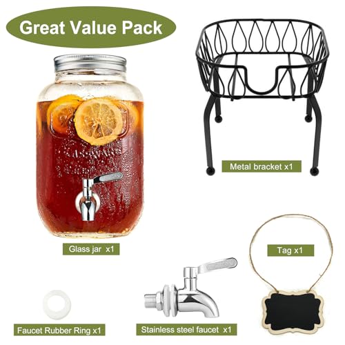 2 Gallon Glass Beverage Dispenser with Stand and Lid N3232