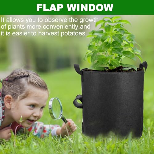 6-Pack 10 Gallon Potato Grow Bags with Flap Window, Heavy Duty Aeration Fabric Pots with Handles I273