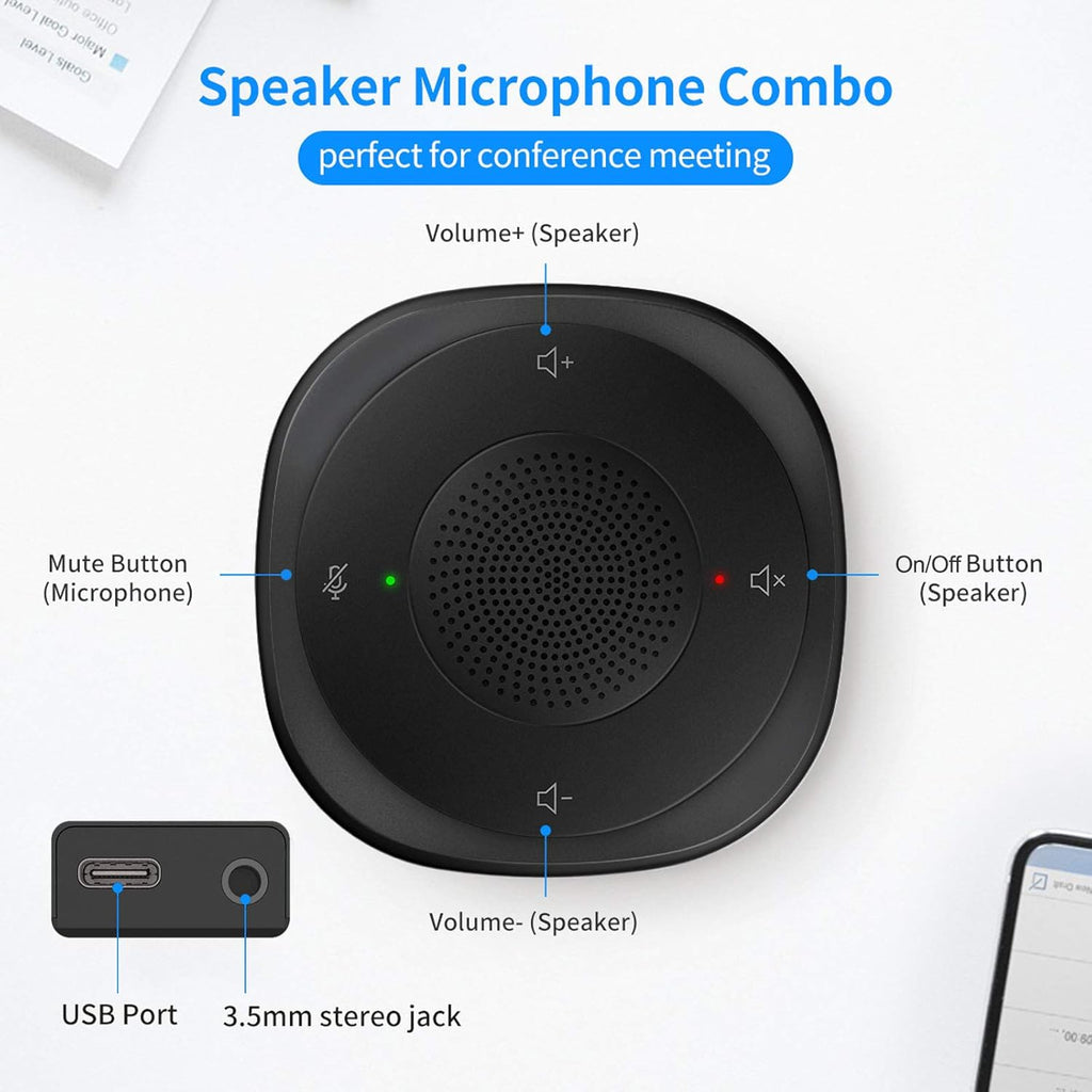 USB Speakerphone Microphone, Conference Speaker Omnidirectional Computer Mic with 360º Voice Pickup U910