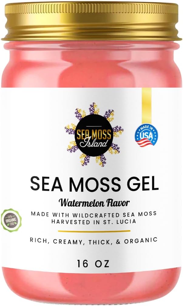 Watermelon Sea Moss Gel Wildcrafted Irish Seamoss Gel Vegan Vitamin Supplement - Pack of 1-16oz D831
