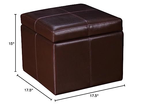 Reddish Brown Faux Leather Storage Ottoman Cube Bench U555