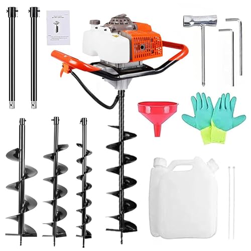 72cc Gas Powered Earth Auger with Three Drill Bit 4" 6" 8" and Three Extension Rods 8" 12" 20" E95142