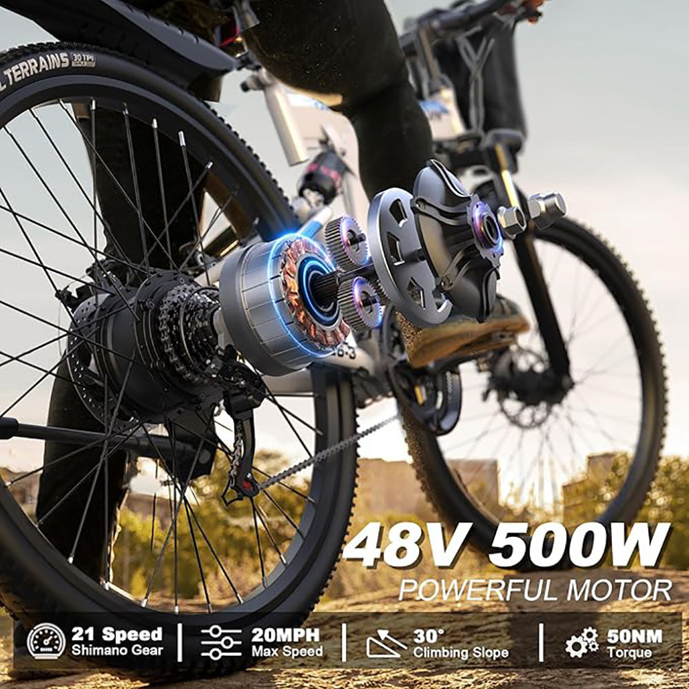 Electric Bike 750W Motor 48V Removable Battery 21-Speed Gears Dual Hydraulic Suspension N2107