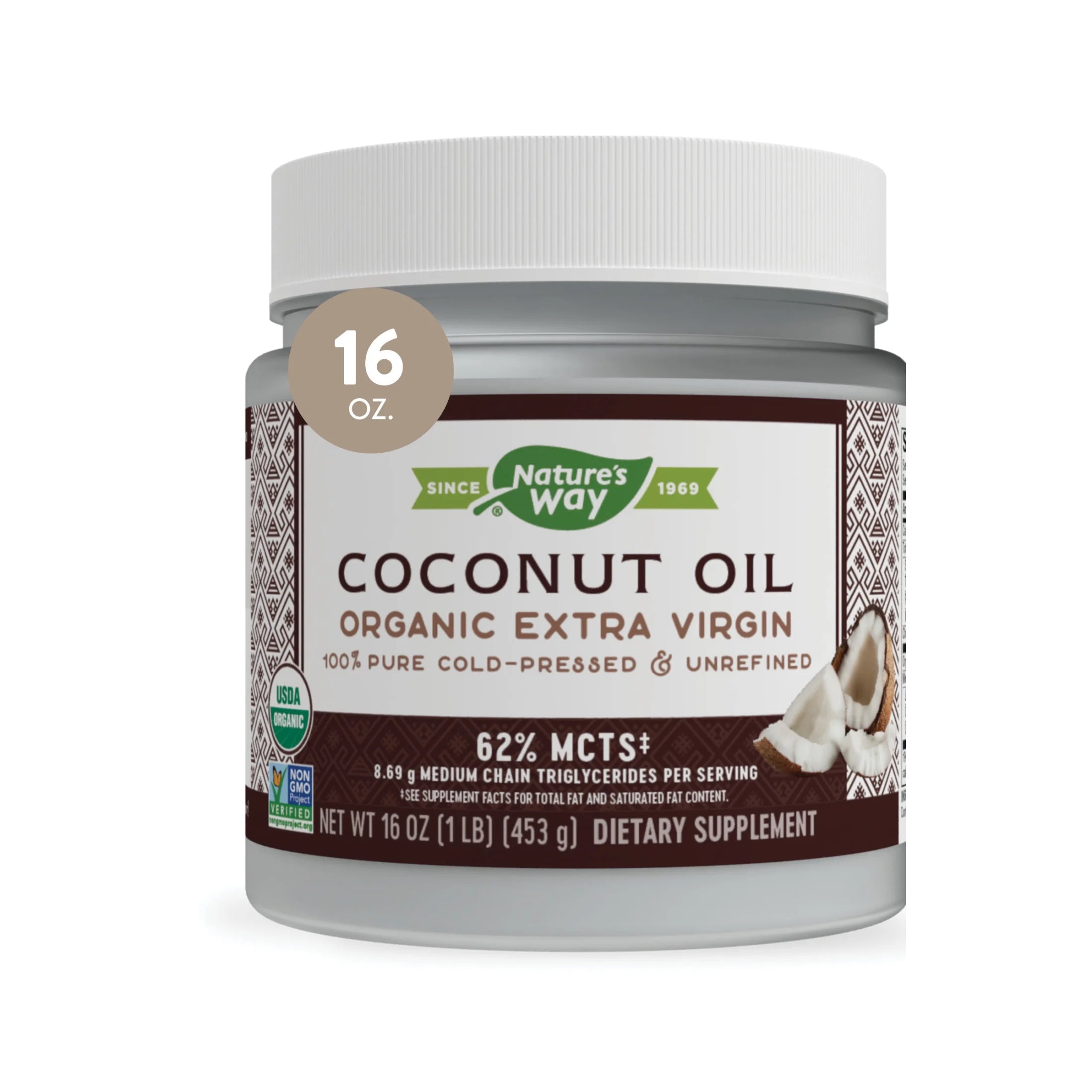 Organic Extra Virgin Coconut Oil, Cold-Pressed & Unrefined, 16 Fl Oz V403224