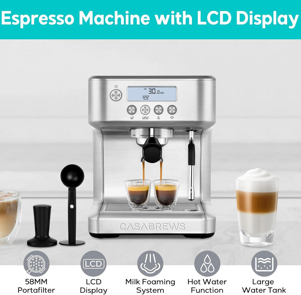 Espresso Machine with LCD Display, Milk Frother Steam Wand, Adjustable Extraction Temperature N706896