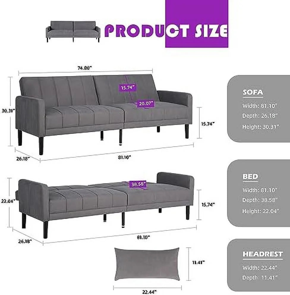 Modern Upholstered Tufted Convertible Folding Futon Sofa Bed with USB V8039