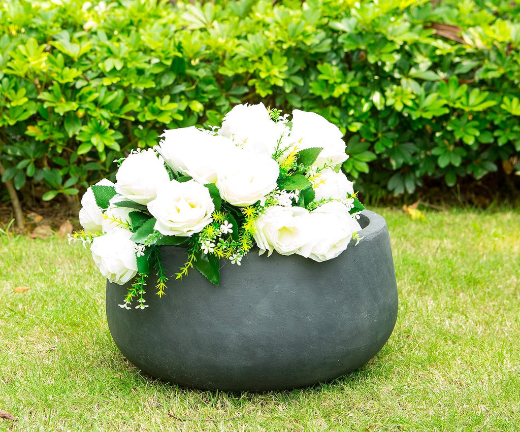 Charcoal Lightweight Concrete Fiberglass Round Bowl Planter G4749