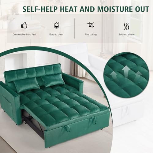 Black Velvet Convertible Sofa Bed with 2 Pillows C7955