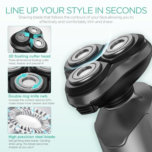 Electric Razor Cordless Shaver Rechargeable Wet Dry Waterproof Grey V101814