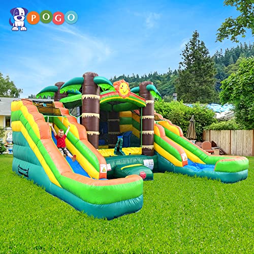 Tropical Inflatable Bounce House with Double Water Slides, 16.5 x 15 x 11 Foot S8338