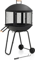 28 Inch Wood Burning Portable Fire Pit with Wheels Black X6489