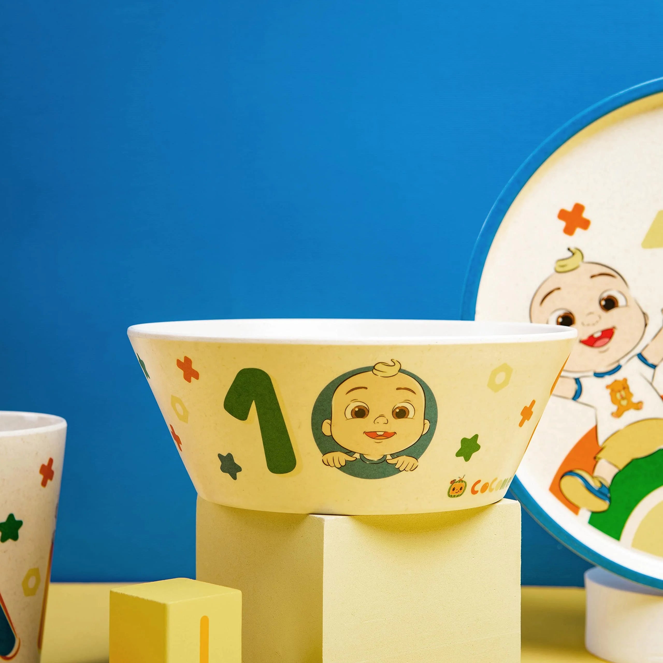 3 Piece Kids Dinnerware Set Melamine Bamboo Plate Bowl Tumbler U23753
